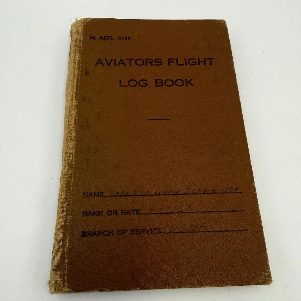 Vintage WWII USNR Aviators Flight Log Book N. AER. 4111 Stephen Ward Schneider